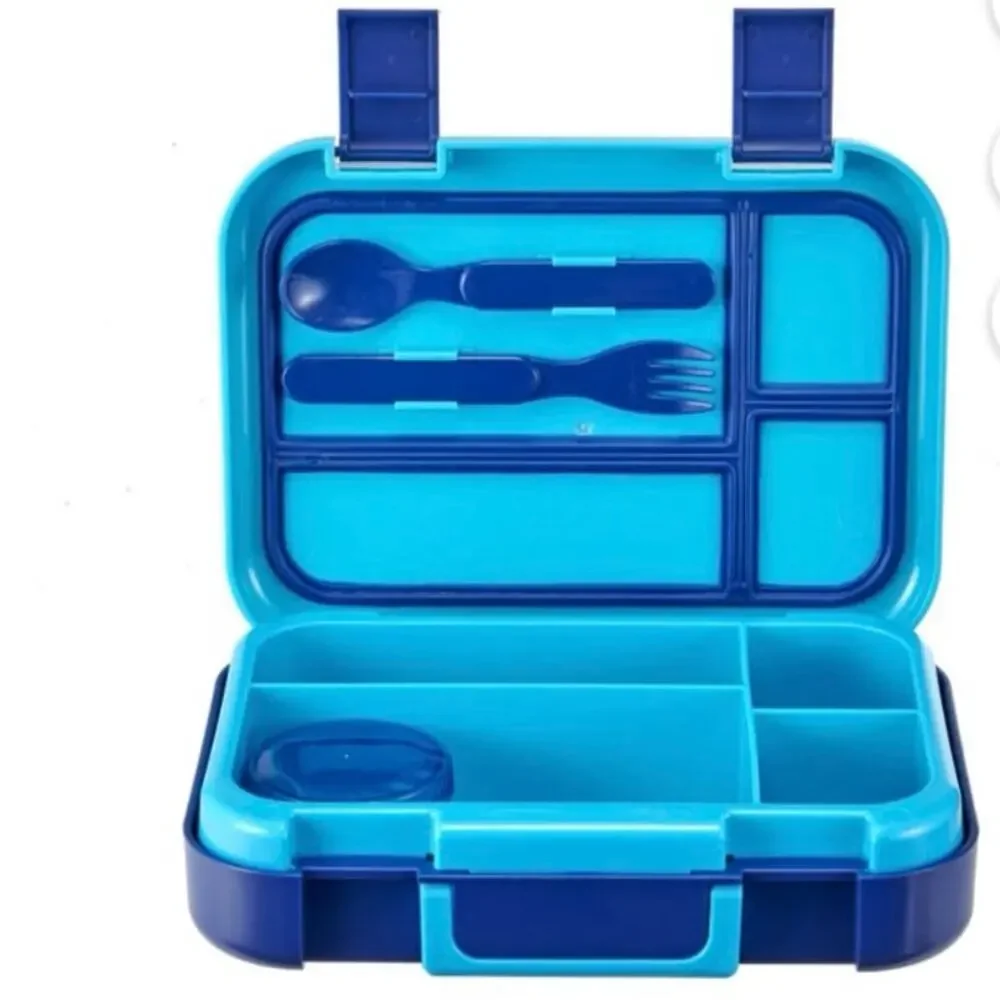 Your Zone Blue Bento Lunch Box with Utensils Condiment Container Dishwasher Safe